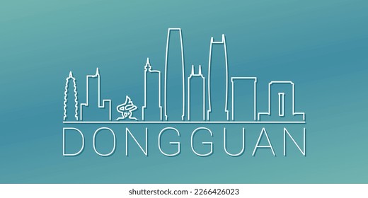 Dongguan, Guangdong, China Skyline Linear Design. Flat City Illustration Minimal Clip Art. Background Gradient Travel Vector Icon.