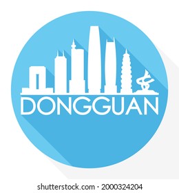 Dongguan, Guangdong Province, China Round Button City Skyline Design. Silhouette Stamp Vector Travel Tourism.