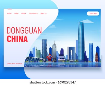 Dongguan skyline. China Vector illustration. Landing page template.