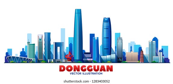 Dongguang( China ) skyline with panorama in white background. Vector Illustration. Business travel and tourism concept with modern buildings. Image for presentation, banner, web site.