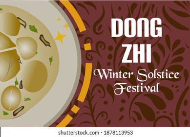 Dongzhi Festival, winter solstice special food named Tang yuan (sweet dumpling soup) in a flat vector illustration on a classic background, natural nuances.