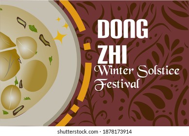 Dongzhi Festival, Wintersonnige Spezialnahrung mit dem Namen Tang yuan (süsse dumpfe Suppe) in einer flachen Vektorgrafik auf klassischem Hintergrund, natürliche Nuancen