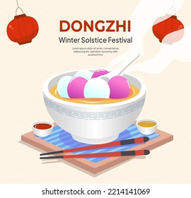 Dongzhi vector illustration. Winter solstice traditional food used for greeting card, poster, template.