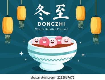 Dongzhi or Winter Solstice Festival Template Hand Drawn Cartoon Flat Illustration with Family Enjoying Chinese Food Tangyuan and Jiaozi Concept