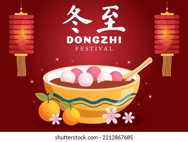 Dongzhi oder Winter Solstice Festival Vorlage handgezeichnet Cartoon Flache Illustration mit Familie Genießen Sie chinesisches Essen Tangyuan und Jiaozi Konzept