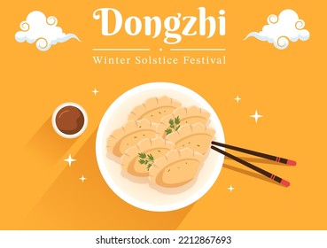 Dongzhi or Winter Solstice Festival Template Hand Drawn Cartoon Flat Illustration with Family Enjoying Chinese Food Tangyuan and Jiaozi Concept