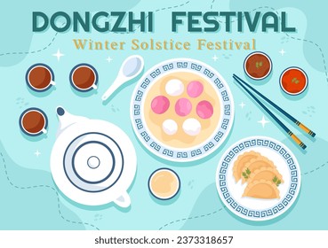 Dongzhi or Winter Solstice Festival Vector Illustration on December 22 with Chinese Food Tangyuan and Jiaozi in Flat Cartoon Background Design