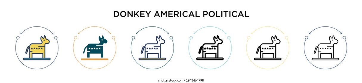 Donkey americal political icon in filled, thin line, outline and stroke style. Vector illustration of two colored and black donkey americal political vector icons designs can be used for mobile, ui, 
