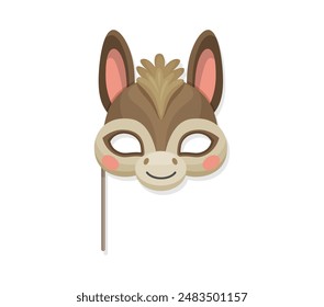 Donkey animal carnival party mask. Festival or birthday costume. Isolated vector cute burro disguise with long ears, accessory for masquerade, Halloween, festive event or kids holiday celebration