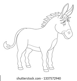 A donkey animal cute cartoon character black and white coloring illustration