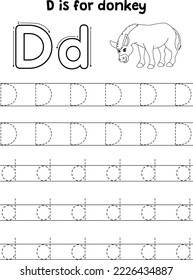 Donkey Animal Tracing Letter ABC Coloring Page D