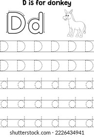 Donkey Animal Tracing Letter ABC Coloring Page D