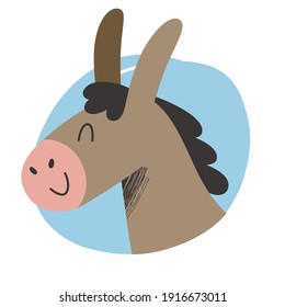 avatar de burro, ilustración de mano de animal de granja linda, ilustración de vector aislado, bueno como pegatina