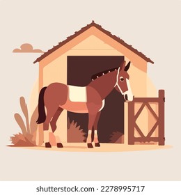 Donkey in a barn. Domestic or farm yard animals. Flat vector illustration concept
