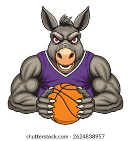 design de ilustração de vetor de mascote de basquete de burro