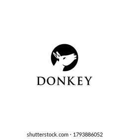 donkey with black circle, donkey black logo vector