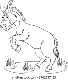 Donkey with black fur smiling coloring page cartoon vector art and illustration