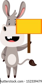 Burro con signo en blanco, ilustración, vector sobre fondo blanco.