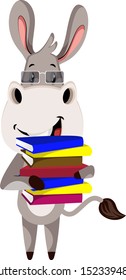 Donkey mit Büchern, Illustration, Vektorgrafik auf weißem Hintergrund.