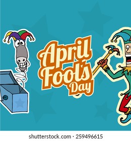 donkey box and joker with text fool's day over blue color background