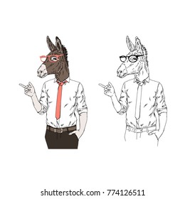 donkey businessman, anthropomorphic animal illustration