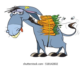 Donkey carries carrots