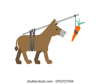 Donkey and carrot isolated. Goal achievement concept