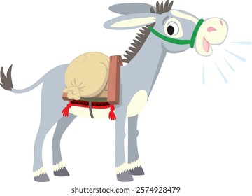 donkey carrying a sack of flour on its back