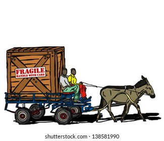 DONKEY CART CARRYING large CRATE