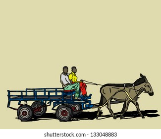 Donkey cart riding along