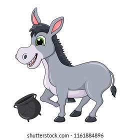 donkey cartoon character with broken pot vector design isolated on white background
