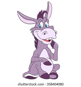 Donkey. Cartoon character isolated on white background. Colorful design for kids activity book, coloring page, colouring picture. Vector illustration for children.