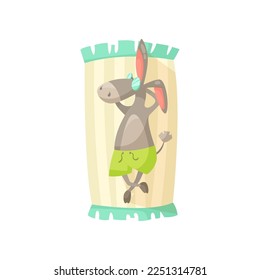Donkey cartoon character sunbathing vector illustration. Summer resort, funny comic wild animal in sunglasses relaxing on beach towel on white background. Wildlife, vacation concept