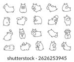 Donkey cartoon characters with emotions and actions for cute lifestyle animal themed holiday magical expressive illustrations in kawaii outline style
