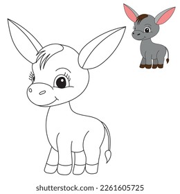 libro de colorear de dibujos animados de burro aislado, vector