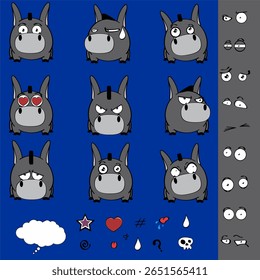 donkey cartoon expression pack collection in vector format