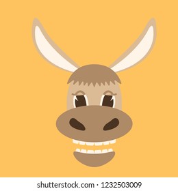 donkey cartoon face.flat style.front view 
