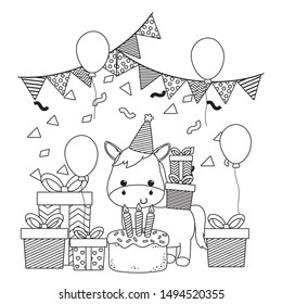 Donkey cartoon with happy birthday icon design