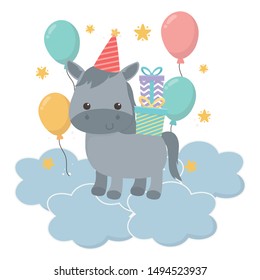 Donkey cartoon with happy birthday icon design