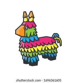 Donkey Piñata Cartoon Isolated Vector Illustration For Pinata Day On April 18th. Mexican Celebration Color Symbol.