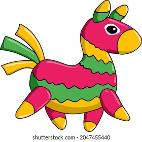 Donkey Piñata cartoon isolated vector illustration for Pinata Day on April 18th. Mexican celebration color symbol