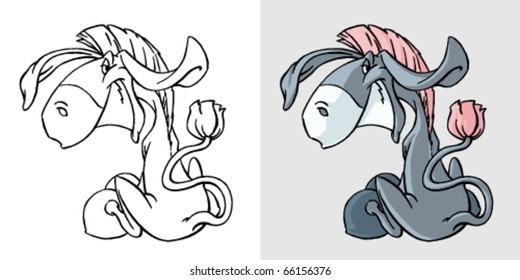 Donkey cartoon vector illustration. Hand drawn colored art character easy editable for book.