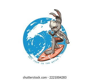 donkey cartoon vector. donkey surfboat concept cartoon