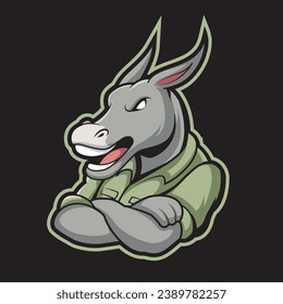  donkey character vector illustration, suitable for stickers, mascots and esports logos