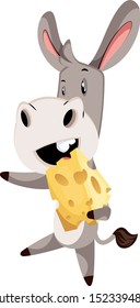 Donkey with cheese, illustration, vector on white background.