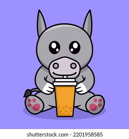 Donkey and chibi animal vector illustration