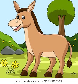 Donkey Colored Cartoon Farm Illustration