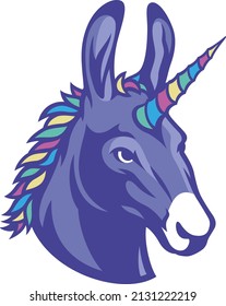 A Donkey with Colorful Mane and Horn As a Unicorn