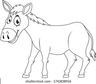 Donkey coloring page cartoon vector art and illustration