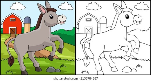 Donkey Coloring Page Colored Illustration